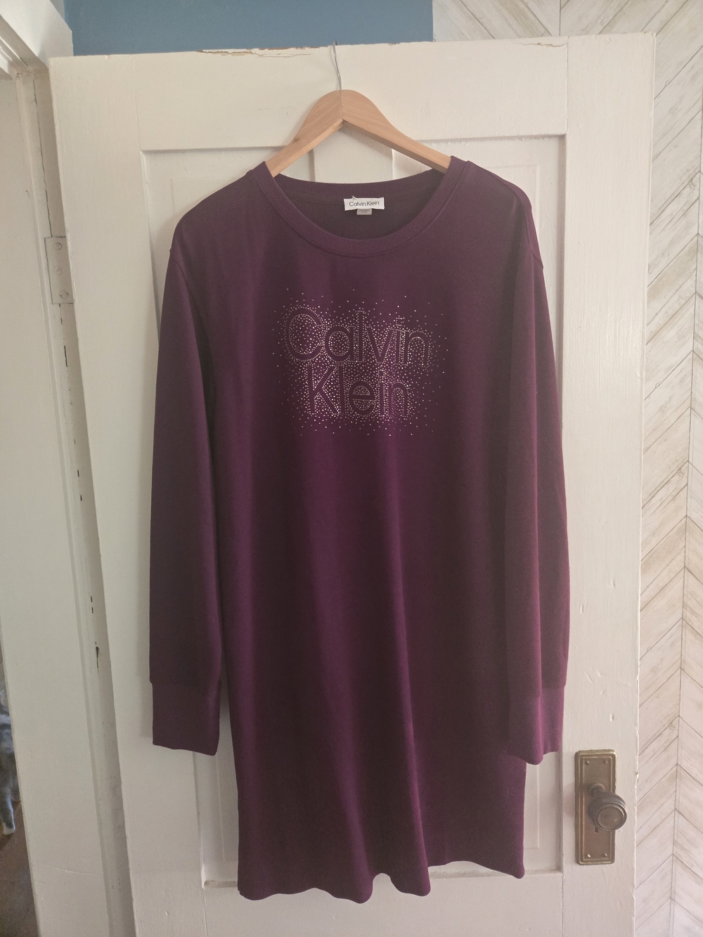 Calvin Klein Purple Rhinestone Logo Sweatshirt Dress